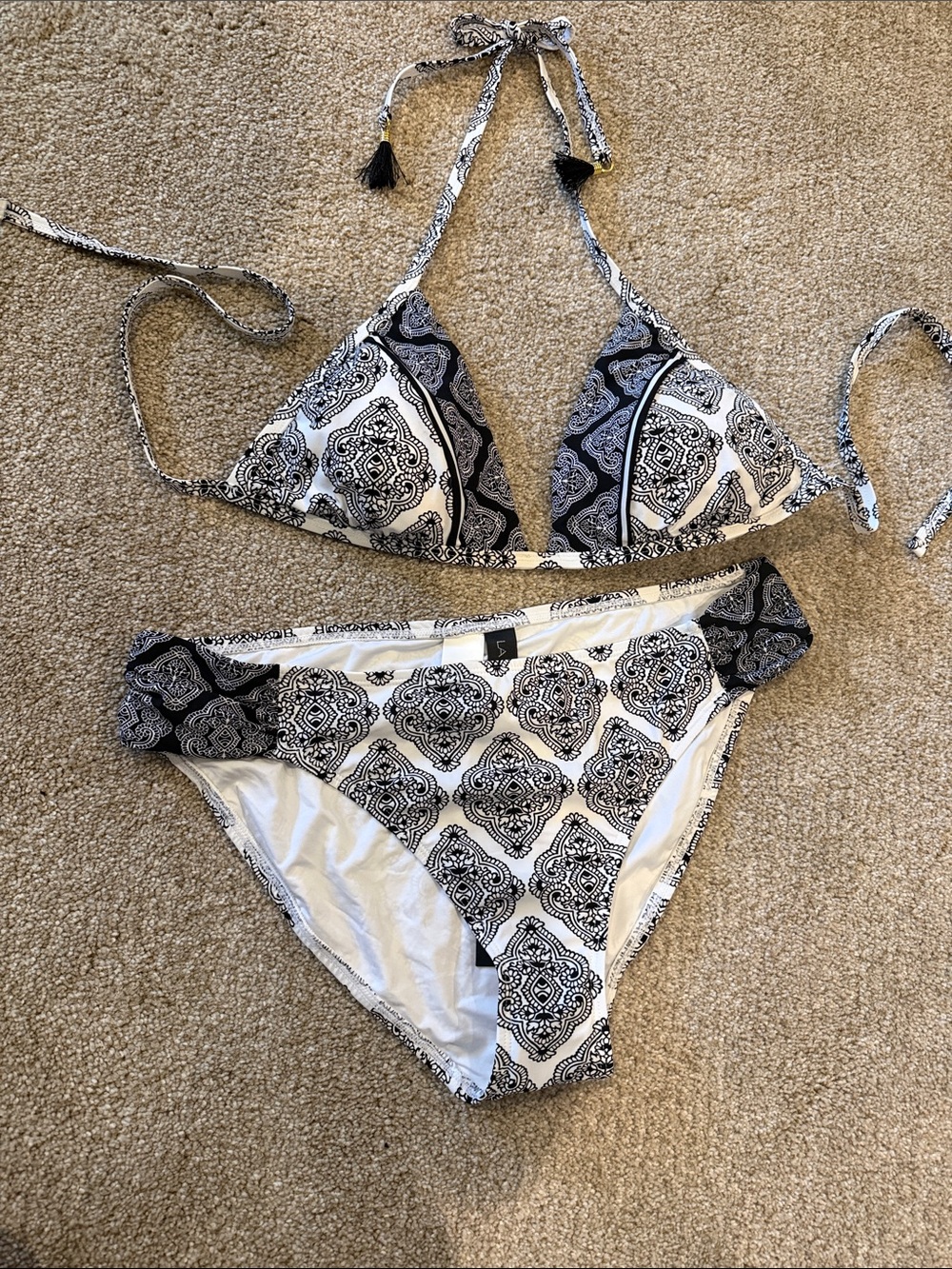 La Blanca Black and White Paisley Triangle Bikini